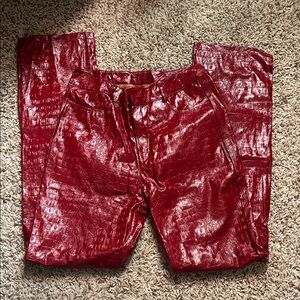 Red Croc-Embossed Pants